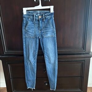 American Eagle Outfitters Dark Blue Skinny Jeans with Front Patch Pockets